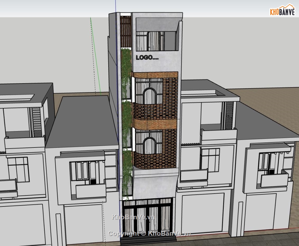 Nhà phố 4 tầng,Nhà phố hiện đại,Nhà 4 tầng sketchup,model su nhà phố