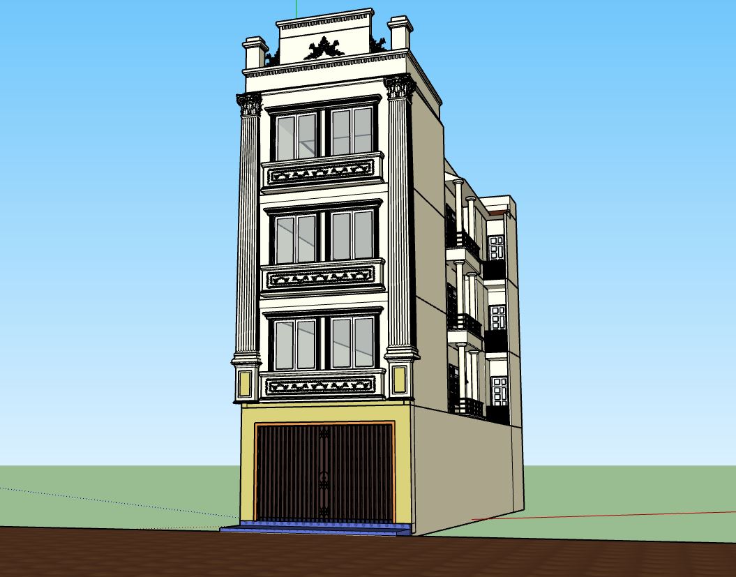 nhà 4 tầng,file su nhà phố 4 tầng,phối cảnh nhà phố 4 tầng,mẫu sketchup nhà phố 4 tầng