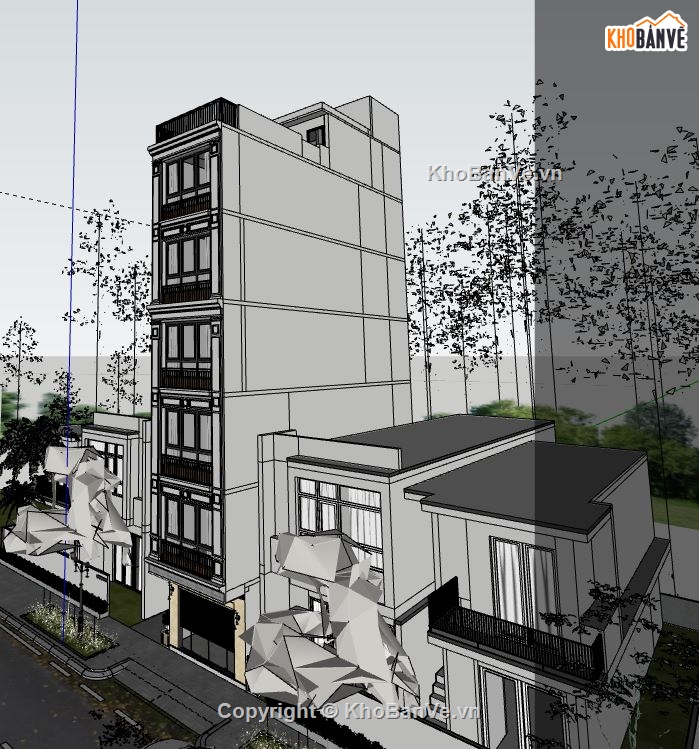 mẫu nhà phố 6 tầng,nhà phố 6 tầng hiện đại,sketchup nhà phố 6 tầng,nhà phố hiện đại file Su