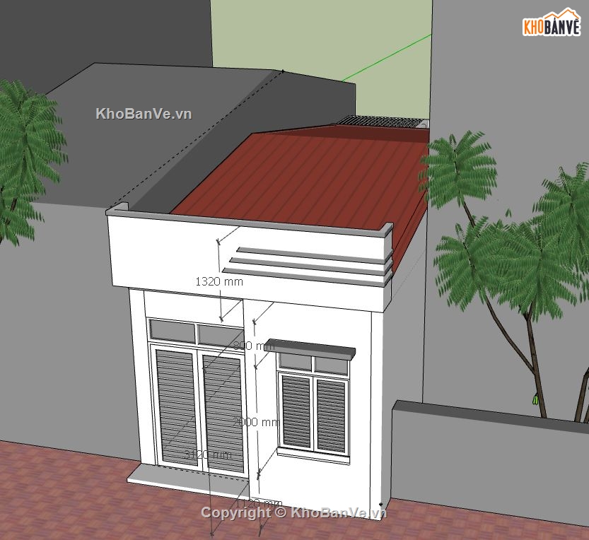 Nhà phố 1 tầng,Model su nhà phố 1 tầng,nhà phố 1 tầng file su