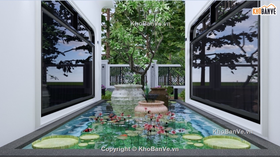 Nhà phố,nhà vườn,lanscape,sân vườn,mái ngói