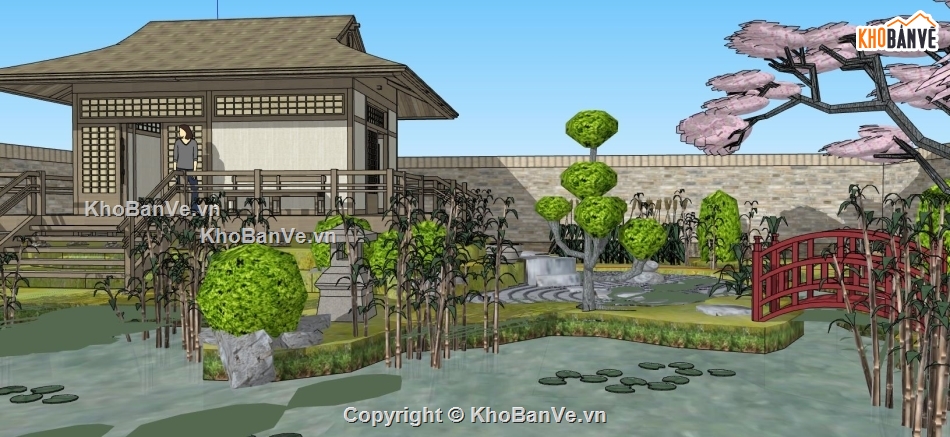 biệt thự nhà vườn file su,sketchup nhà vườn file su,thiết kế nhà vườn