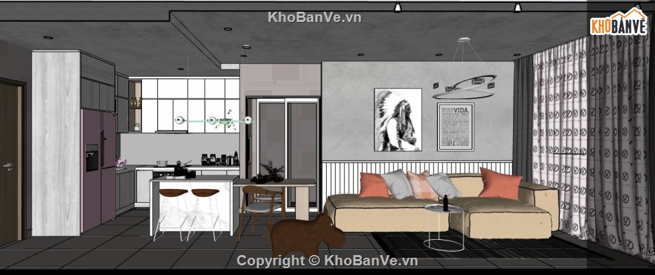 Nội thất chung cư đẹp,nội thất chung cư sketchup,nội thất chung cư,Nội thất sang trọng