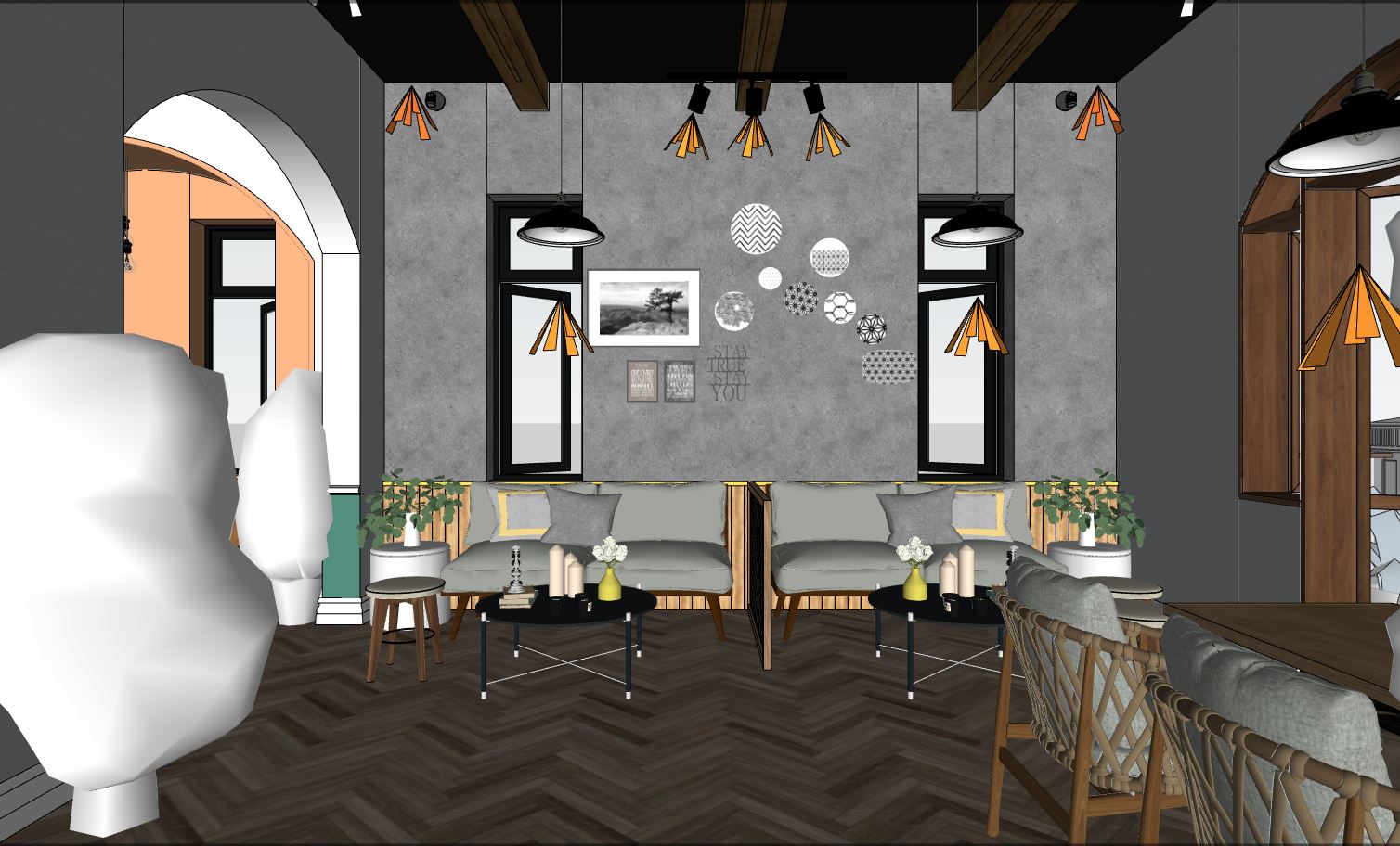 Thiết kế nội thất,Thiết kế nội thất nhà hàng,model su nội thất nhà hàng,file sketchup nội thất nhà hàng
