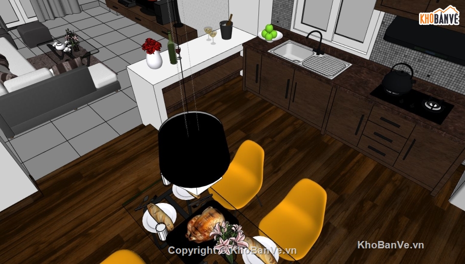 nội thất phòng bếp sketchup,model su nội thất phòng bếp,sketchup nội thất phòng bếp