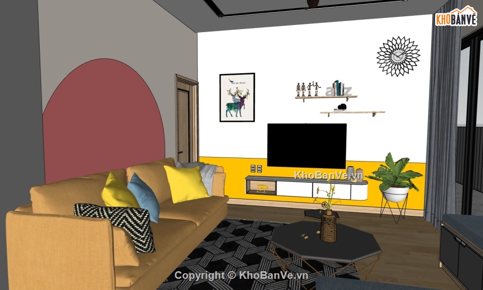 phòng khách 3d,model phòng khách,model 3d su phòng khách,file model 3d su,phòng khách sketchup