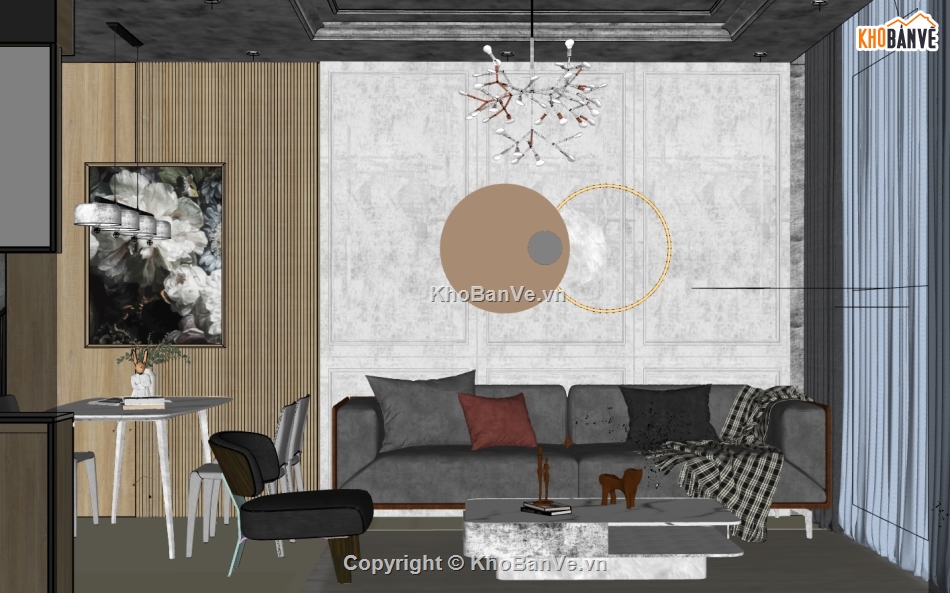 nội thất phòng khách hiện đại,model su phòng khách,phòng khách file sketchup,sketchup nội thất phòng khách