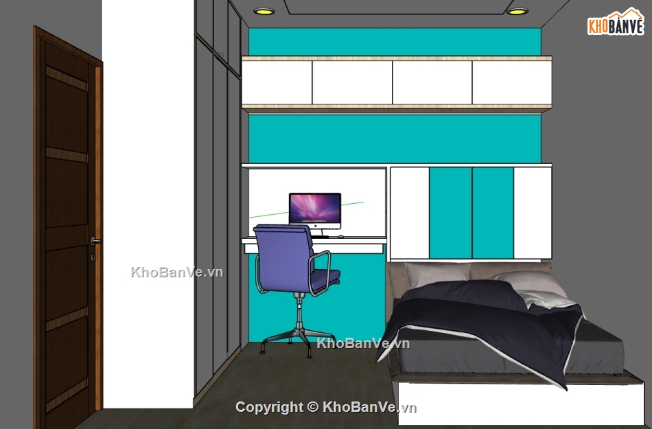 dựng nội thất phòng ngủ trên sketchup,model su nội thất phòng ngủ,thiết kế phòng ngủ file su