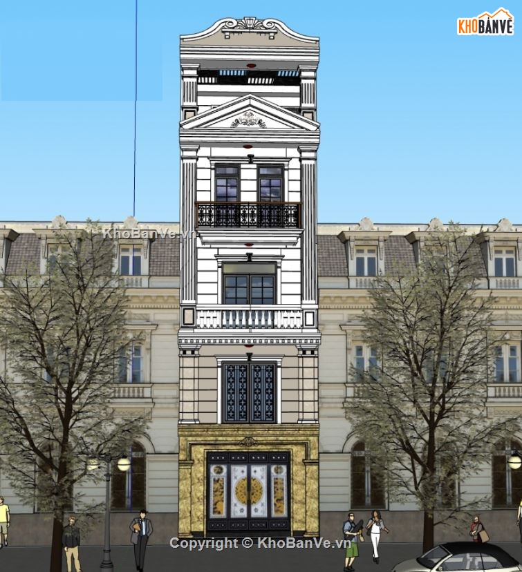nhà phố 5 tầng,nhà phố cổ điển,Sketchup nhà phố