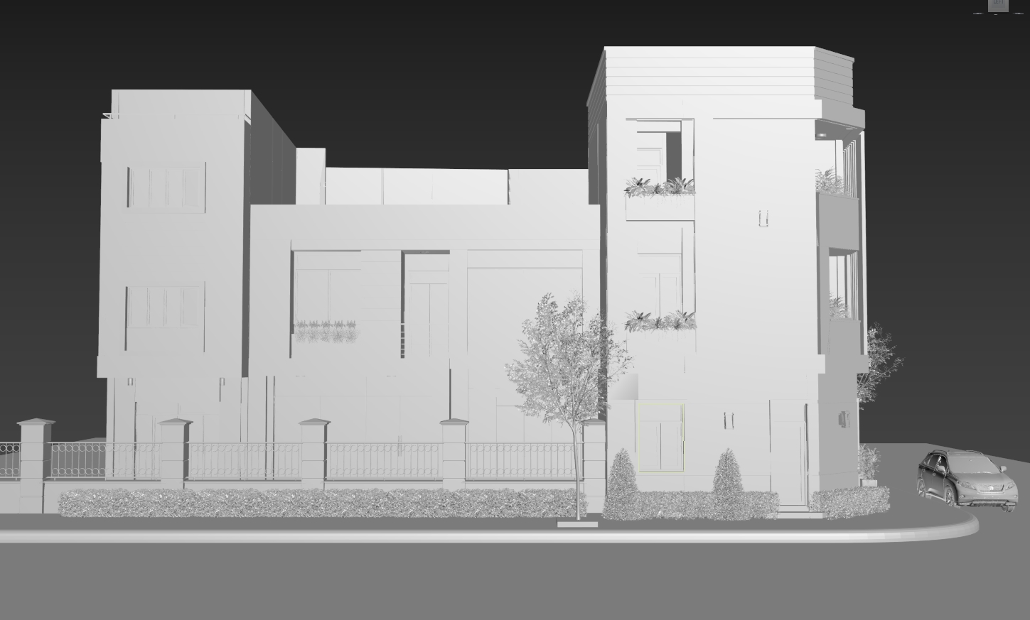 nhà 3d,3d nhà phố,nhà phố  2 tầng,phối cảnh nhà phố góc,phối cảnh nhà phố 3dmax