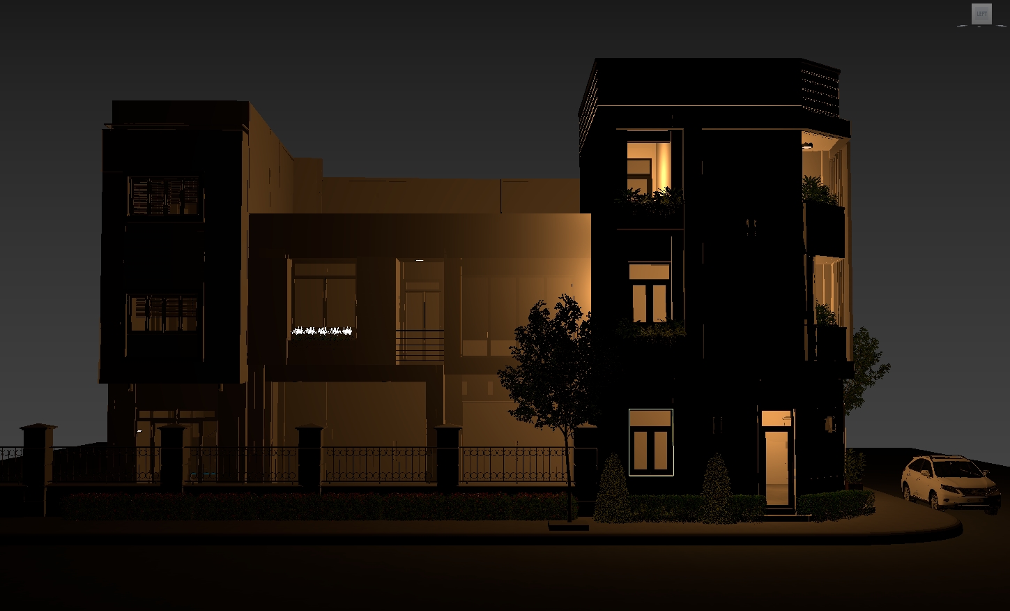 nhà 3d,3d nhà phố,nhà phố  2 tầng,phối cảnh nhà phố góc,phối cảnh nhà phố 3dmax