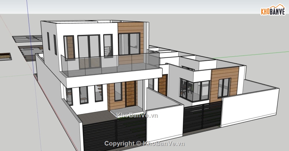 biệt thự 2 tầng,phối cảnh biệt thự 2 tầng,file sketchup biệt thự 2 tầng,mẫu biệt thự 2 tầng đẹp