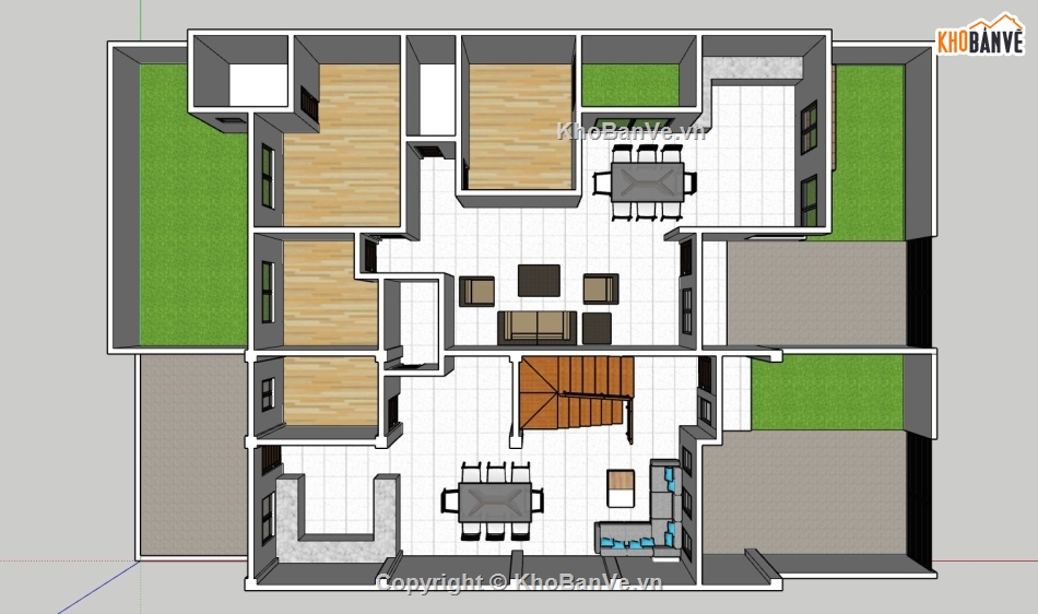 biệt thự 2 tầng,phối cảnh biệt thự 2 tầng,file sketchup biệt thự 2 tầng,mẫu biệt thự 2 tầng đẹp