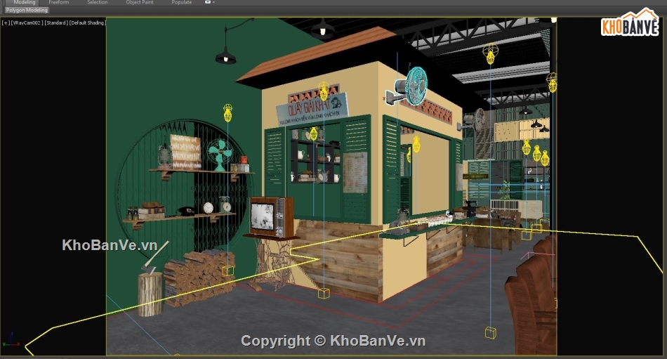 Phối cảnh Quán cafe,Retro Bao Cấp,3dsmax Cafe,Cad Cafe,quán cafe