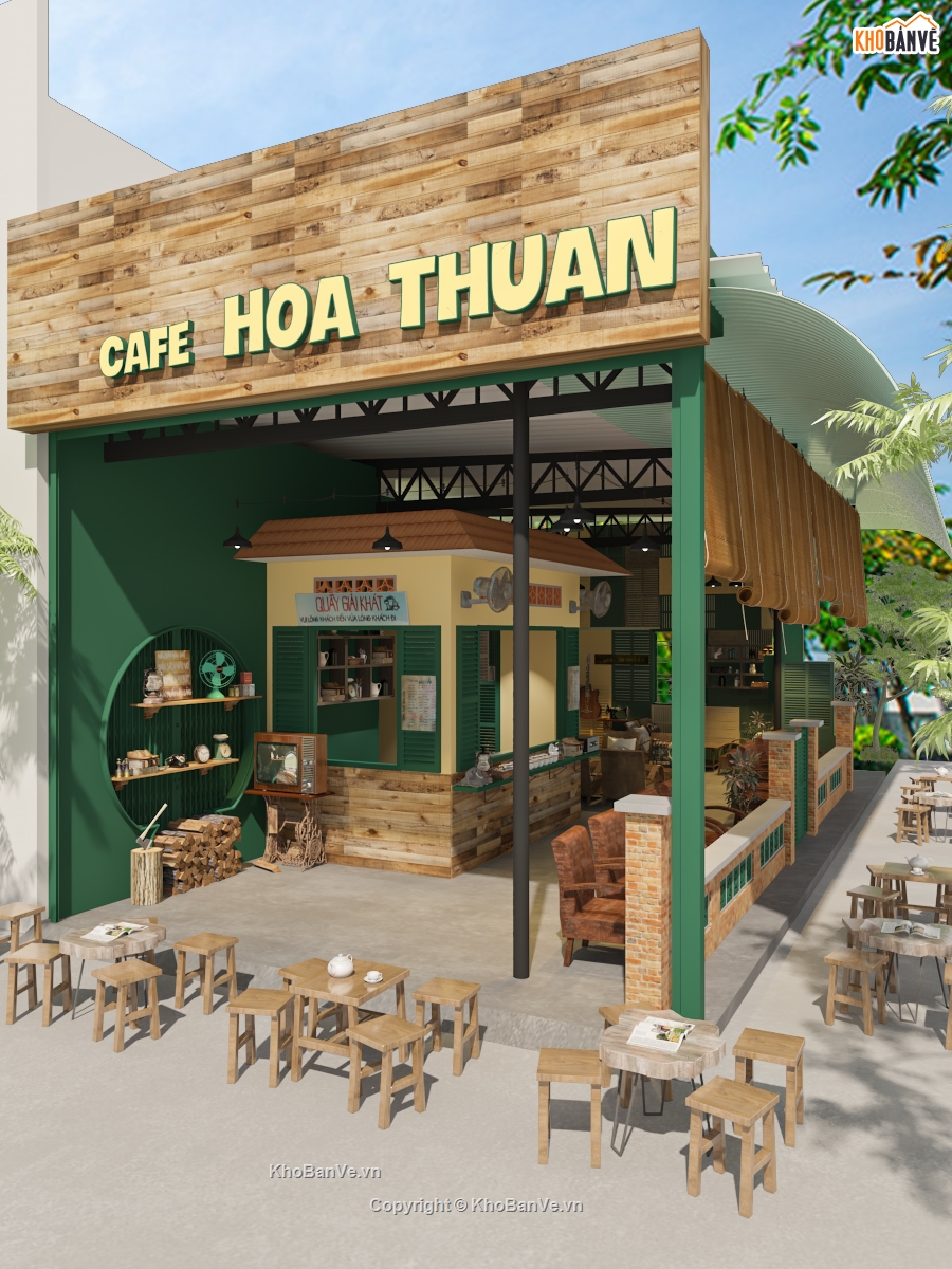 Phối cảnh Quán cafe,Retro Bao Cấp,3dsmax Cafe,Cad Cafe,quán cafe