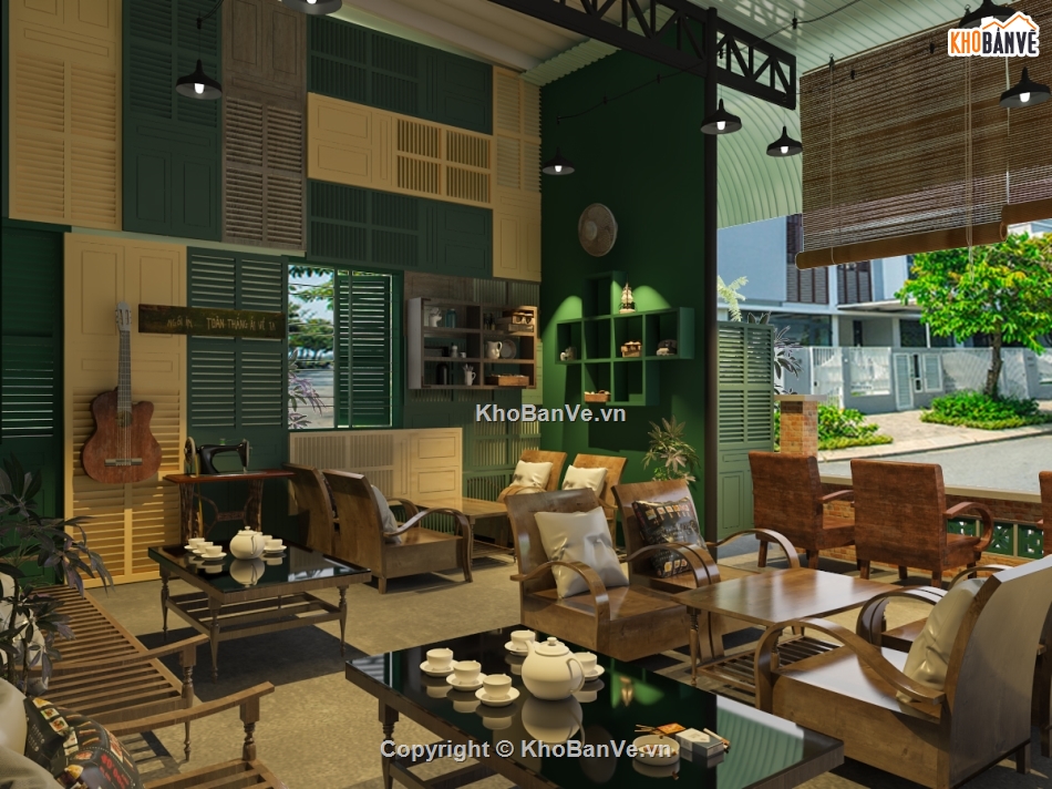 Phối cảnh Quán cafe,Retro Bao Cấp,3dsmax Cafe,Cad Cafe,quán cafe