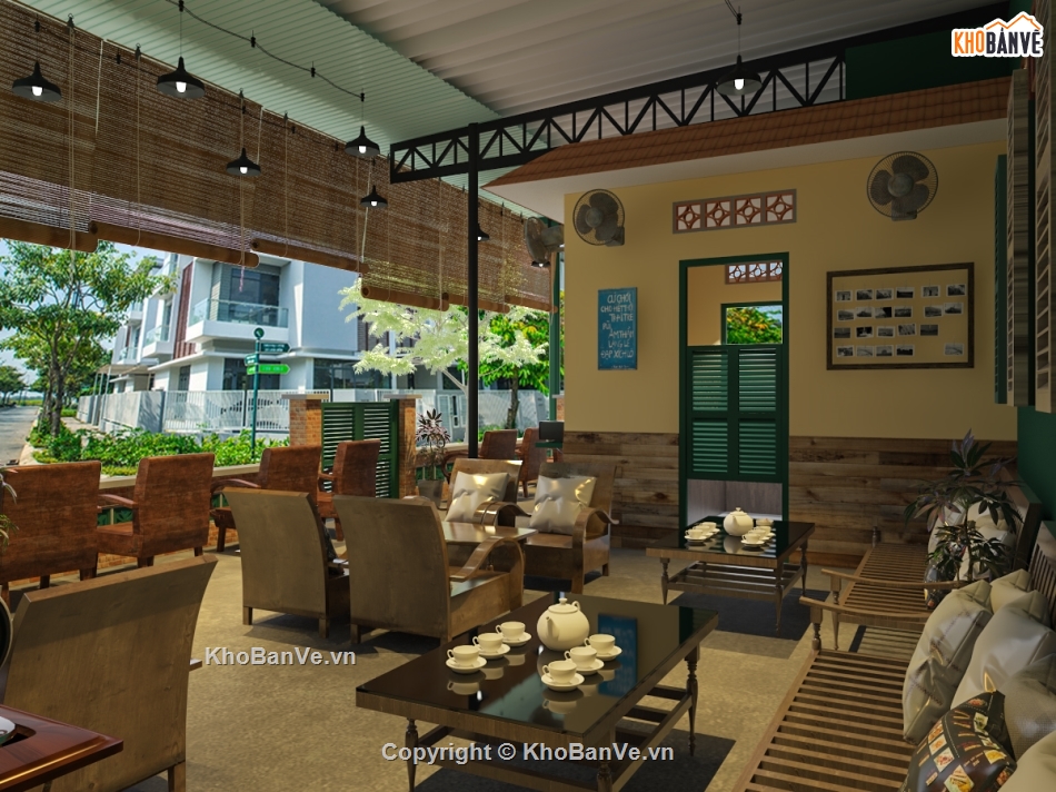 Phối cảnh Quán cafe,Retro Bao Cấp,3dsmax Cafe,Cad Cafe,quán cafe