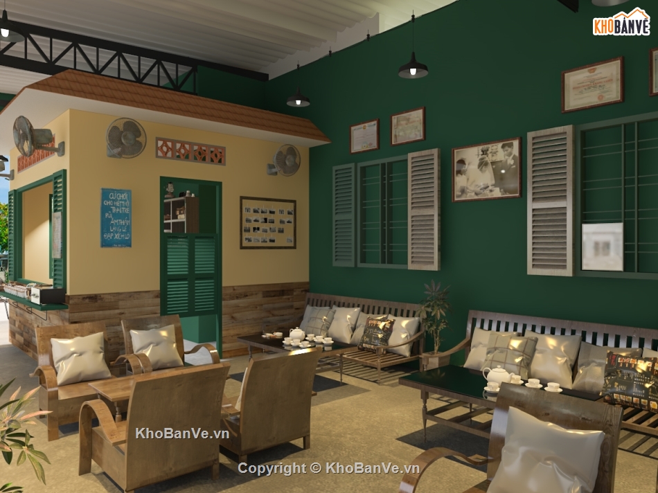 Phối cảnh Quán cafe,Retro Bao Cấp,3dsmax Cafe,Cad Cafe,quán cafe