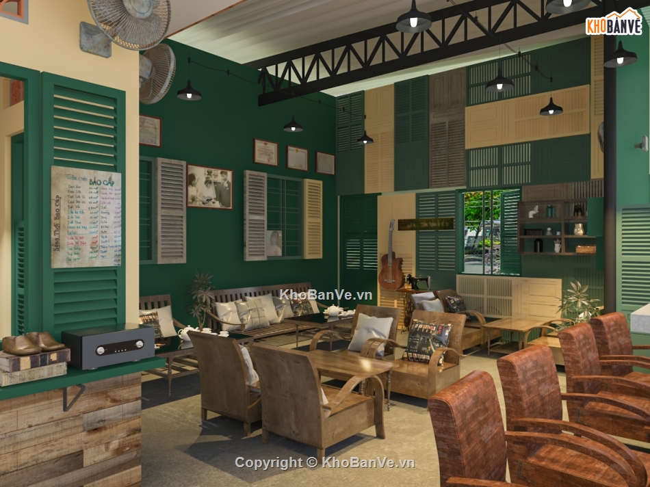 Phối cảnh Quán cafe,Retro Bao Cấp,3dsmax Cafe,Cad Cafe,quán cafe