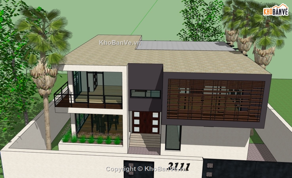 biệt thự 2 tầng,Phối cảnh biệt thự,file sketchup biệt thự 2 tầng,model su biệt thự 2 tầng