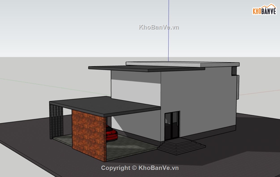 biệt thự 2 tầng,file sketchup biệt thự,biệt thự mái bằng,bao cảnh biệt thự 2 tầng