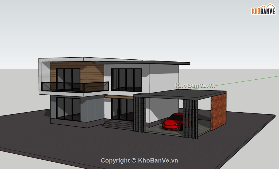 biệt thự 2 tầng,file sketchup biệt thự,biệt thự mái bằng,bao cảnh biệt thự 2 tầng