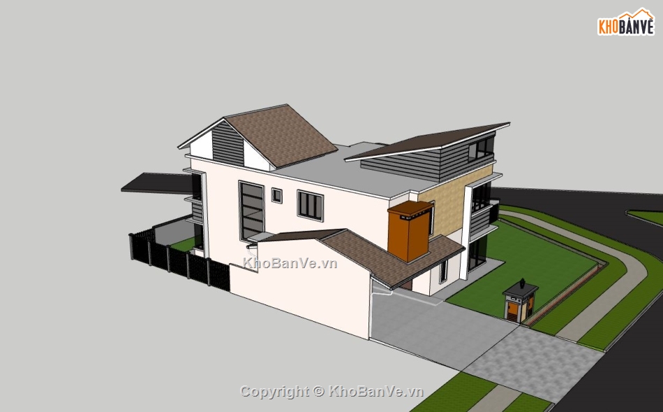 biệt thự 2 tầng,biệt thự sketchup,phối cảnh biệt thự