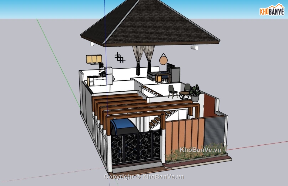 biệt thự 2 tầng,phối cảnh biệt thự 2 tầng,mẫu su biệt thự 2 tầng,sketchup biệt thự