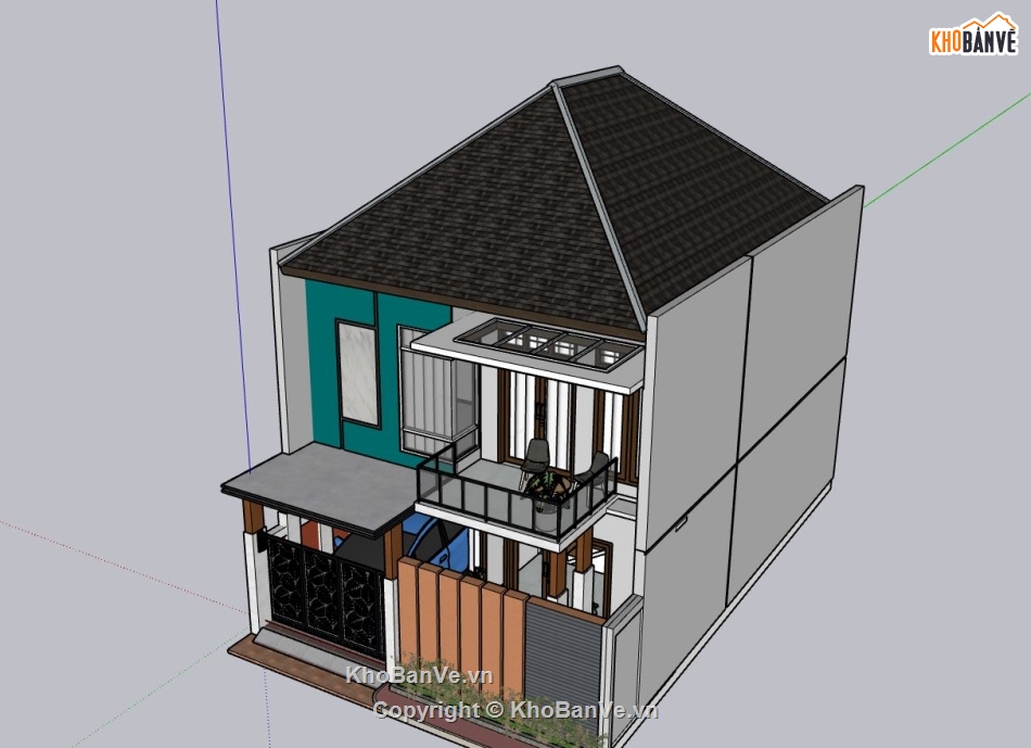 biệt thự 2 tầng,phối cảnh biệt thự 2 tầng,mẫu su biệt thự 2 tầng,sketchup biệt thự