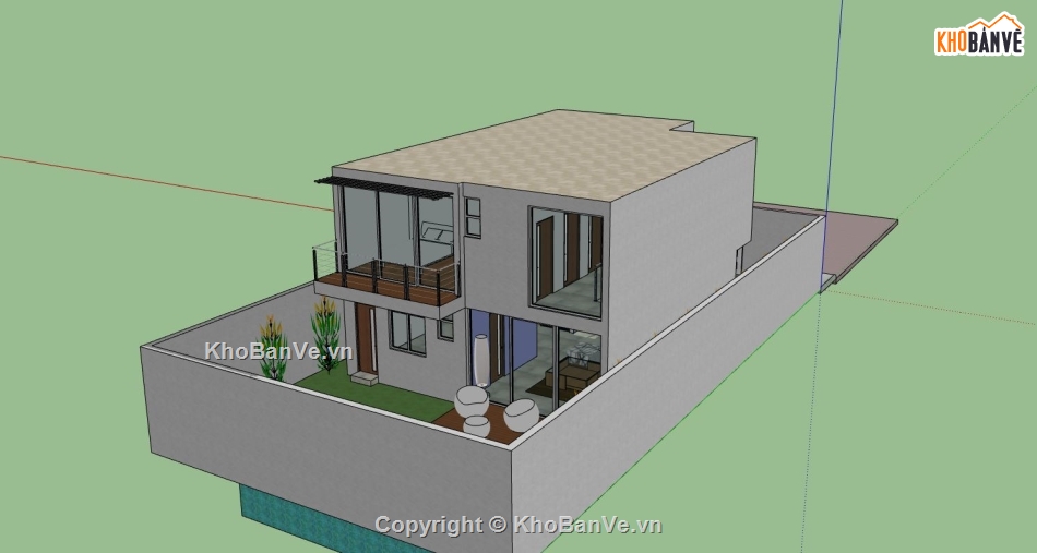 biệt thự 2 tầng,Phối cảnh biệt thự,file sketchup biệt thự 2 tầng