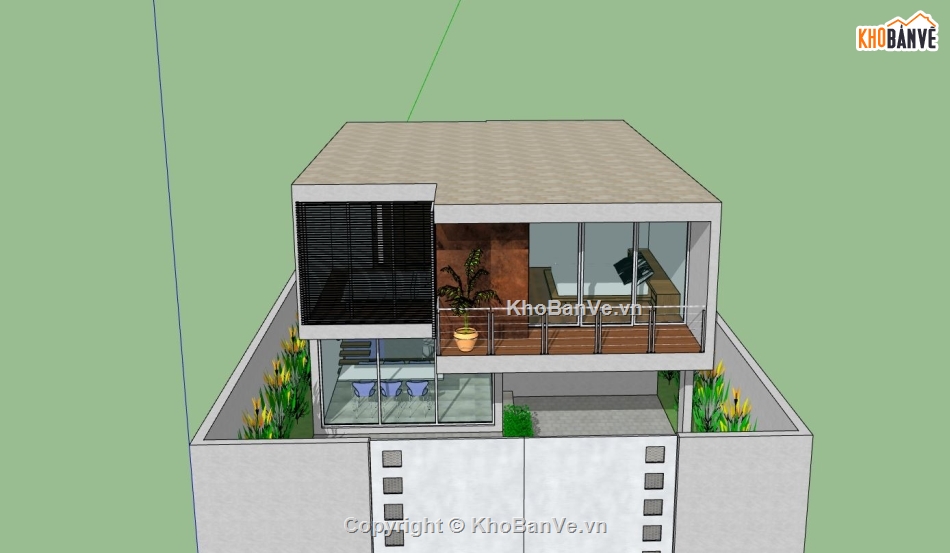 biệt thự 2 tầng,Phối cảnh biệt thự,file sketchup biệt thự 2 tầng