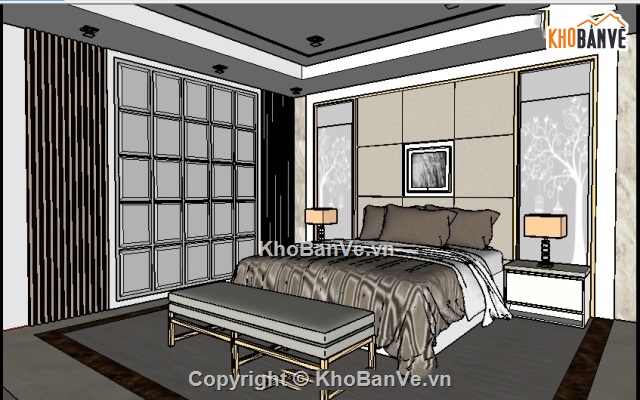 model phòng ngủ hiện đại,nội thất phòng ngủ,sketchup phòng ngủ,phối cảnh phòng ngủ
