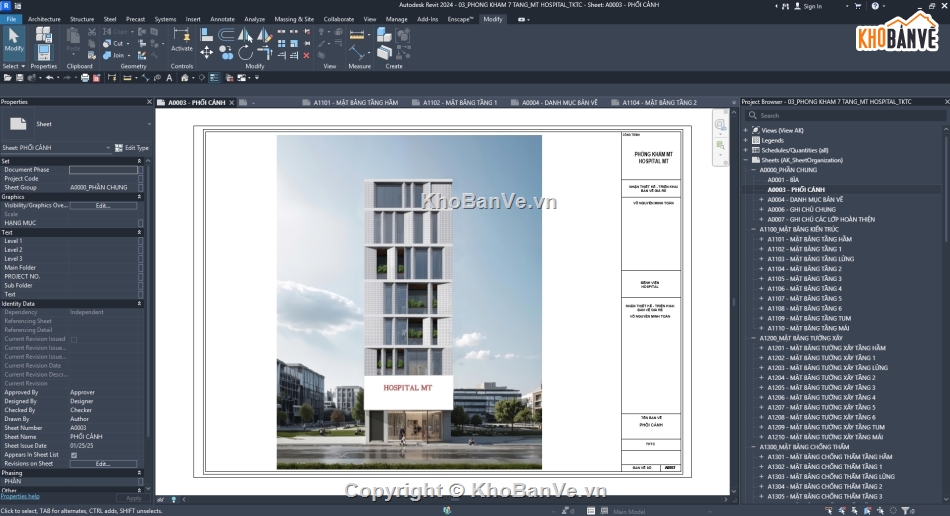 Phòng Khám Đa Khoa,Revit Phòng Khám,File Revit 7 Tầng,Revit TKTC