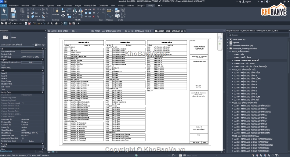 Phòng Khám Đa Khoa,Revit Phòng Khám,File Revit 7 Tầng,Revit TKTC