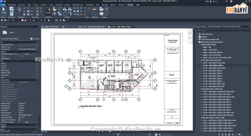 Phòng Khám Đa Khoa,Revit Phòng Khám,File Revit 7 Tầng,Revit TKTC