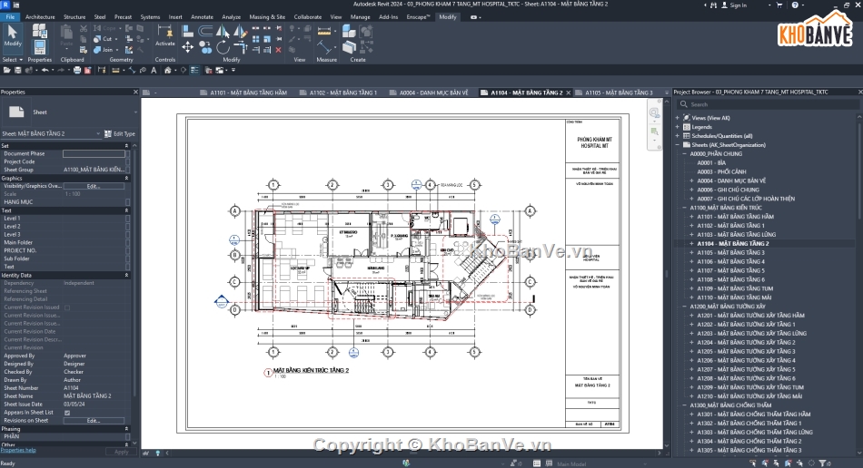 Phòng Khám Đa Khoa,Revit Phòng Khám,File Revit 7 Tầng,Revit TKTC