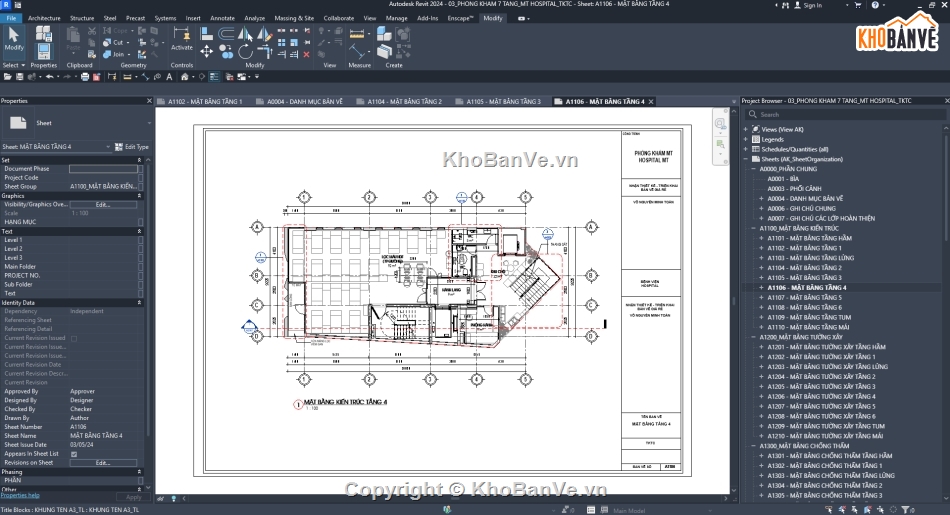 Phòng Khám Đa Khoa,Revit Phòng Khám,File Revit 7 Tầng,Revit TKTC