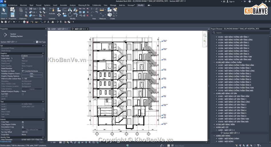 Phòng Khám Đa Khoa,Revit Phòng Khám,File Revit 7 Tầng,Revit TKTC