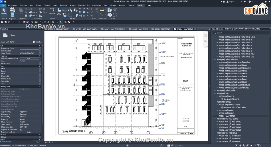 Phòng Khám Đa Khoa,Revit Phòng Khám,File Revit 7 Tầng,Revit TKTC