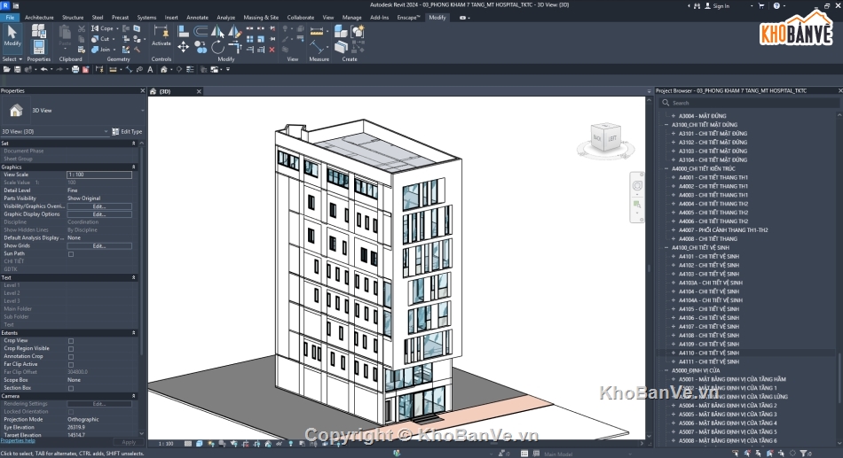 Phòng Khám Đa Khoa,Revit Phòng Khám,File Revit 7 Tầng,Revit TKTC