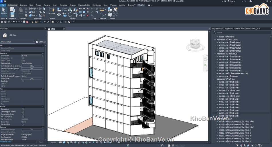 Phòng Khám Đa Khoa,Revit Phòng Khám,File Revit 7 Tầng,Revit TKTC