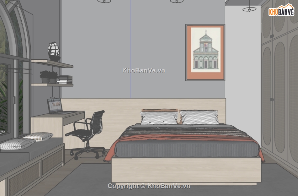 thiết kế phòng ngủ hiện đại,dựng nội thất phòng ngủ,Phòng ngủ skp,bản vẽ phòng ngủ