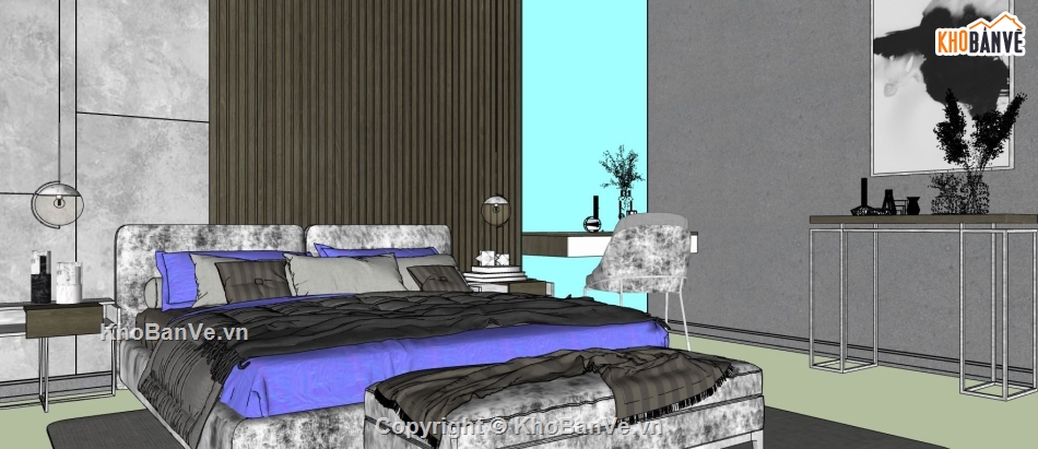 3d sketchup phòng ngủ,3d phòng ngủ,file su phòng ngủ,phòng ngủ hiện đại