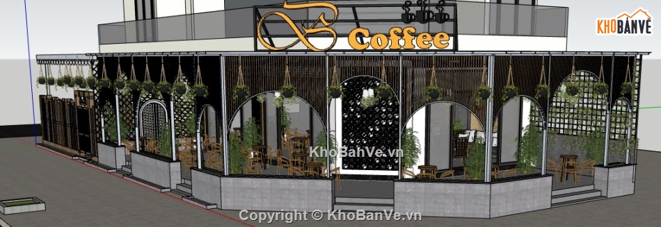 file su quán cafe,quán cafe file su,file sketchup quán cafe