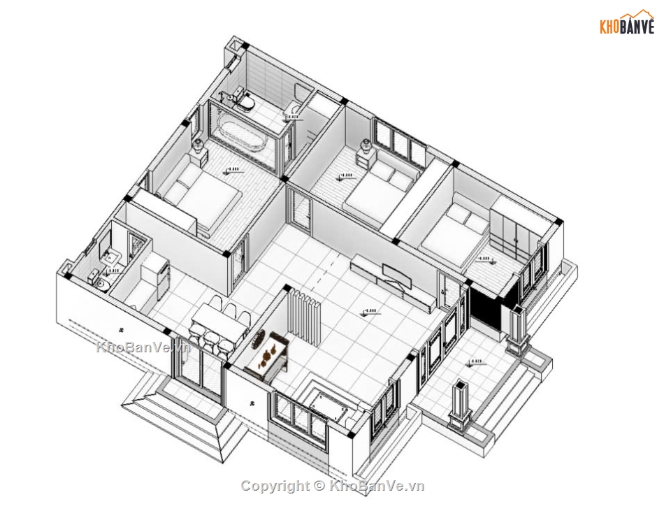 kiến trúc nhà mái thái,Nhà mái thái đẹp,File revit nhà,revit full,Revit đầy đủ nhà mái thái