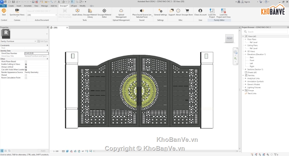 cổng cắt cnc,cổng sắt,file revit cổng