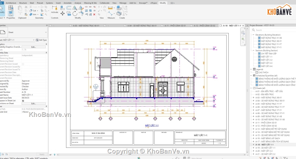 nhà cấp 4 nông thôn,mẫu nhà cấp 4 nông thôn,file revit nhà cấp 4