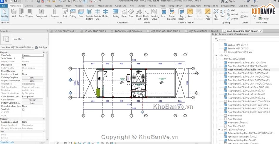 3 tầng,nhà đẹp,revit,Nhà phố 3 tầng đầy đủ công năng,biệt thự