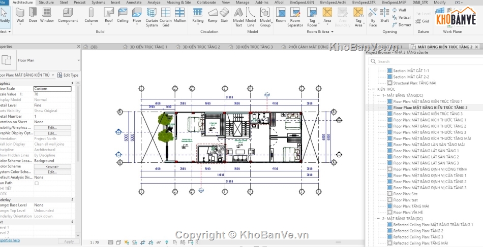 3 tầng,nhà đẹp,revit,Nhà phố 3 tầng đầy đủ công năng,biệt thự