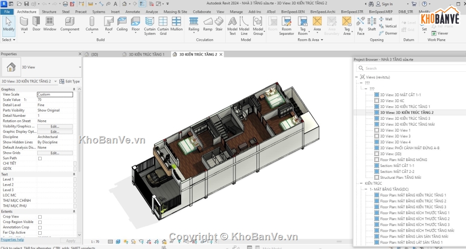 3 tầng,nhà đẹp,revit,Nhà phố 3 tầng đầy đủ công năng,biệt thự